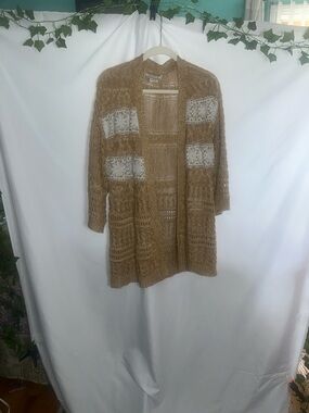 Flying Tomato Open-Front Crochet Cardigan - Tan